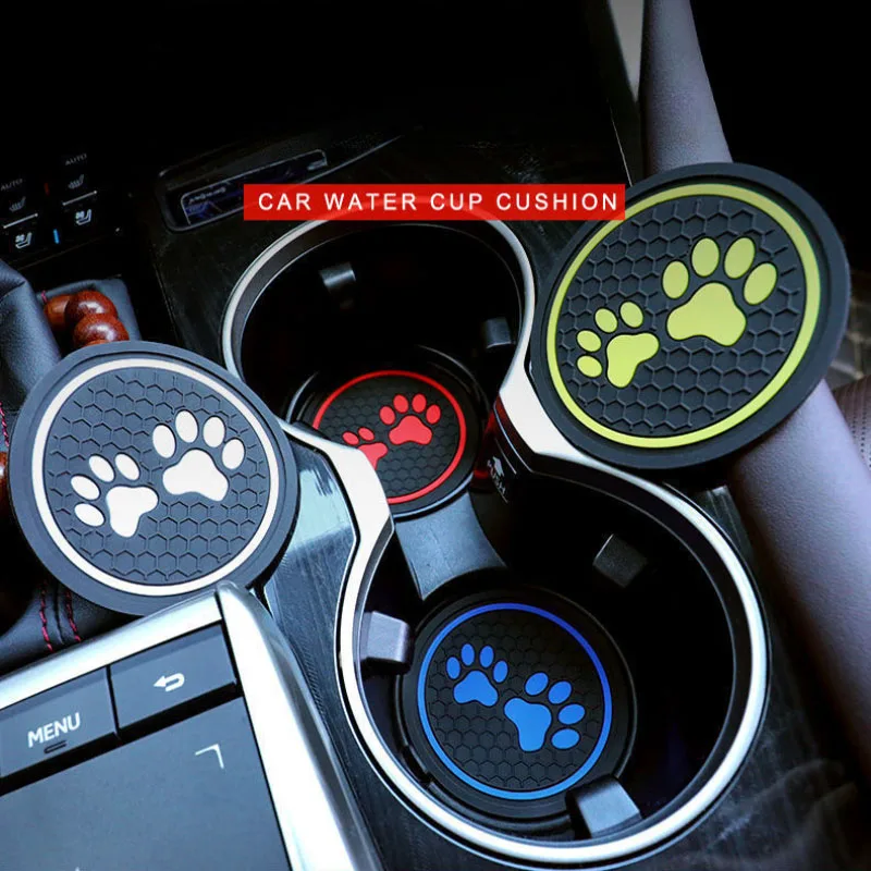 2Pcs Nicht-slip Auto Wasser Tasse Pad Katze pfote footprint Gummi Matte für Flasche Halter Coaster Auto innen Anti-skid Tasse Halter
