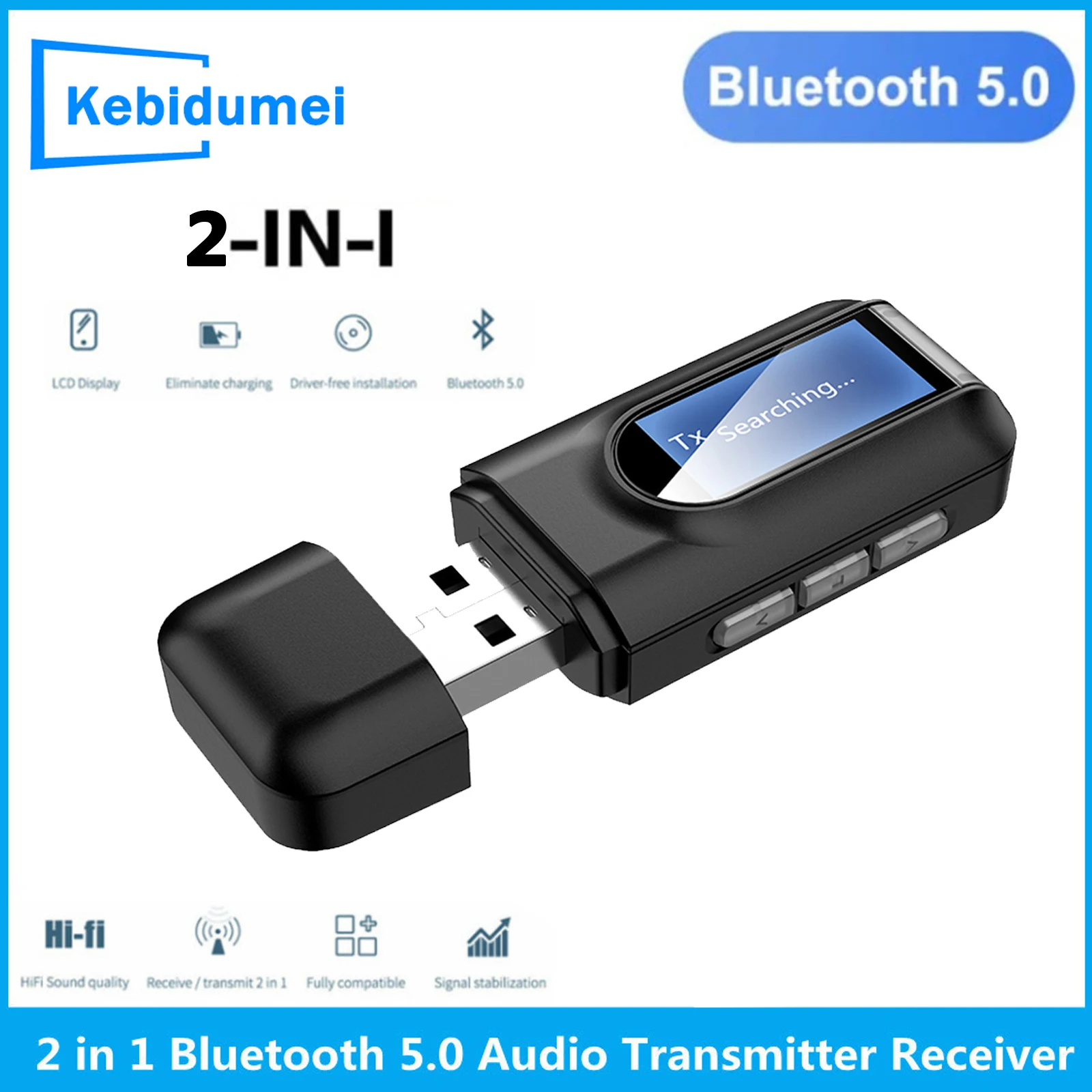 2 IN 1 LCD Wireless Bluetooth Adapter Receiver Transmitter Adaptador USB Audio AUX For Car Radio PC TV HD HiFi Receptor Adapter