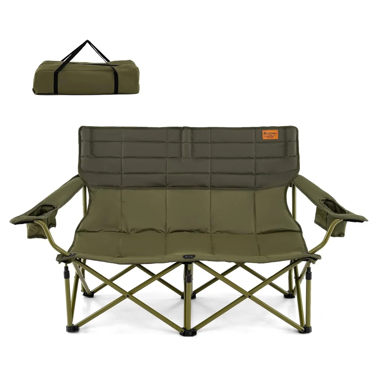 Campingstuhl für 2 Personen, Klappstuhl mit verstellbaren Armlehnen, Campingsofa faltbar, Klappsofa Angelstuhl, Grün