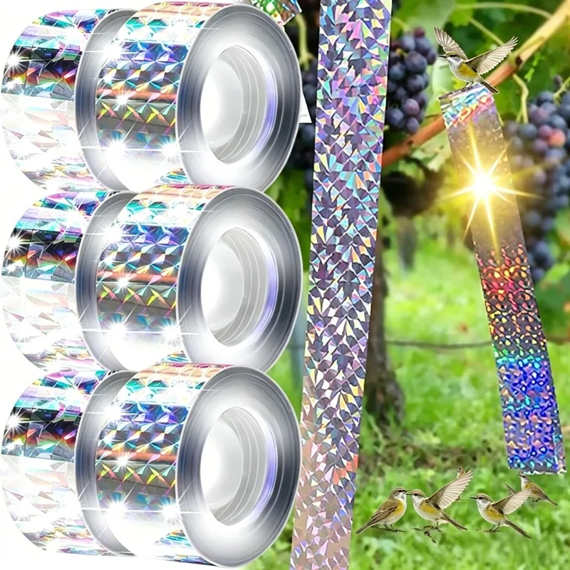 Doppelseitiges reflektierendes Vogelschreckband, wasserdichtes Flash-Band zur Abwehr von Vögeln für den Schutz von Garten, Hof, Obstgarten, Terrasse und im Freien – Detail 3