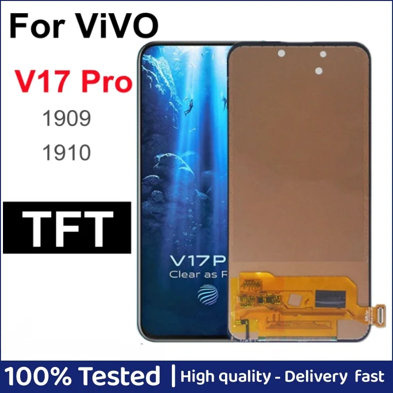

6,44 "TFT для Vivo V17 Pro ЖК-дисплей с цифровым преобразователем сенсорного экрана в сборе для vivo V17 Pro 1910 1909 ЖК-дисплей