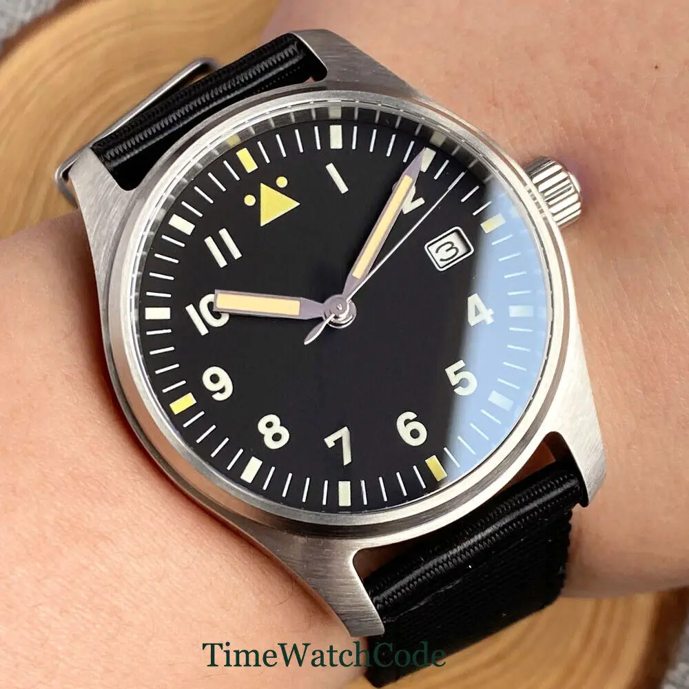 Tandorio Diver Pilot Automatic Men's Watch NH35 39mm AR Sapphire Glass สีดํา