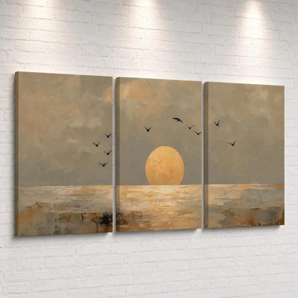 Sunset Horizon Art Framed Wall Painting Ready to Hang Canvas Poster for Bedroom Living Room Hallway Home Decor Gift