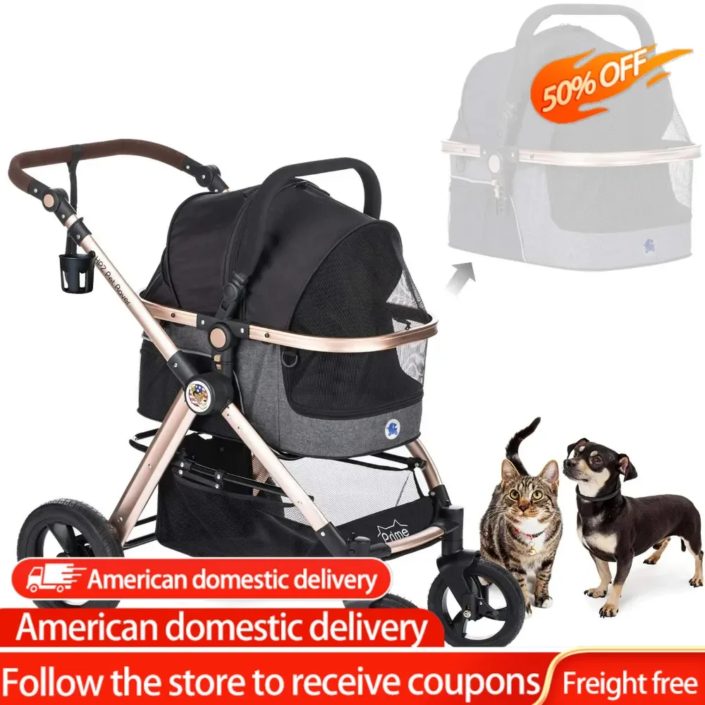 

Pet Rover Prime 3-in-1 Luxury Dog/Cat Stroller (Travel Carrier + Car Seat +Stroller) with Detach Carrier/Pump-Free Rubber Tires