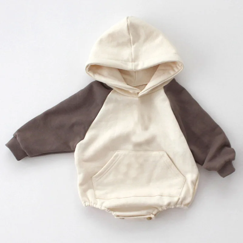 2024 Spring Baby Clothes 0 to 12 months Boys and Girls Hooded Pullover Long sleeved Romper Girl Bodysuit for Newborn