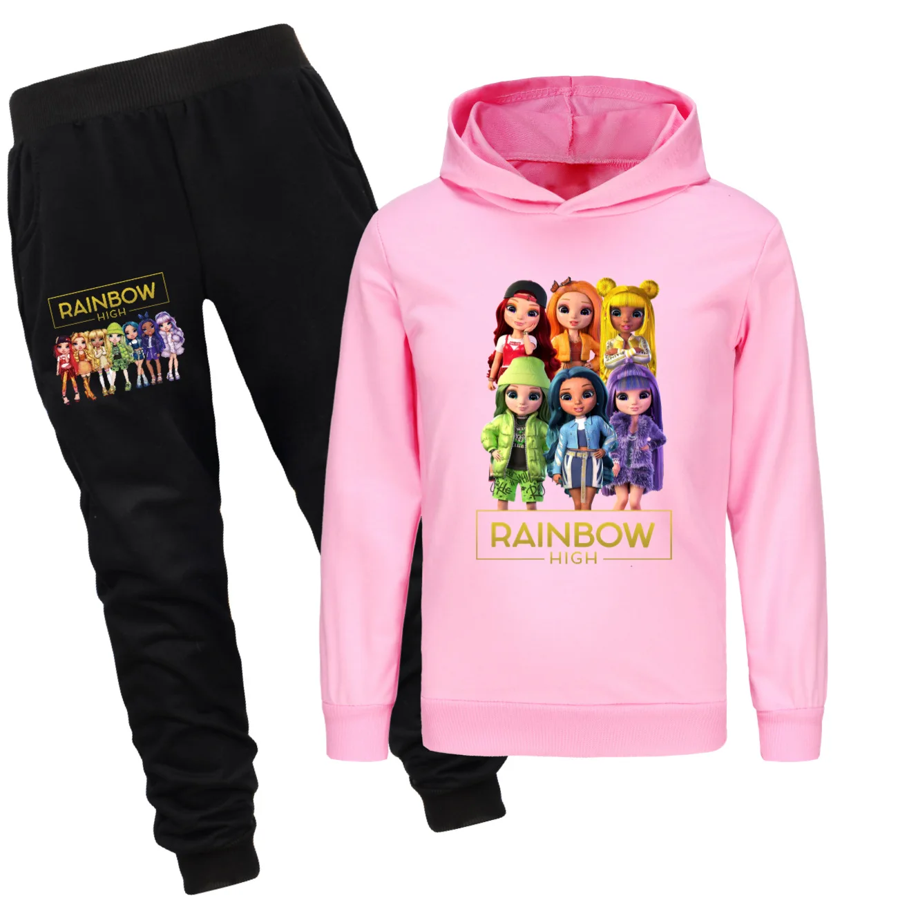 

2024 New Rainbow High Clothes Kids Spring Autumn Tracksuit Girls Hoodies Pants 2pcs Sets Children's Clothing Boys Sportsuit