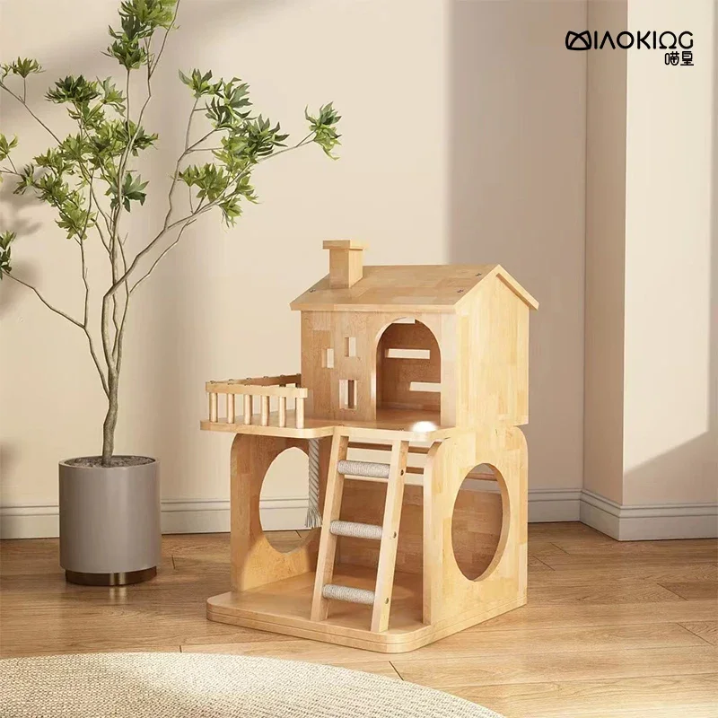 Meow Emperor solid wood cat climbing frame nest dodging house wooden cat tree integrated does not take up space grinding claws c