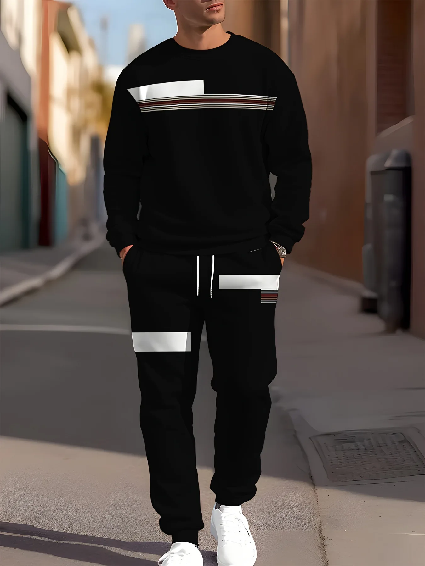 2026 Frühling Herbst Herren Rundhals 3D-Buchstaben-Print Zweiteiliger Hoodie-Trainingsanzug Weich Bequem Locker Streetwear Alltag Lässig Co-Ord M – Detail 9