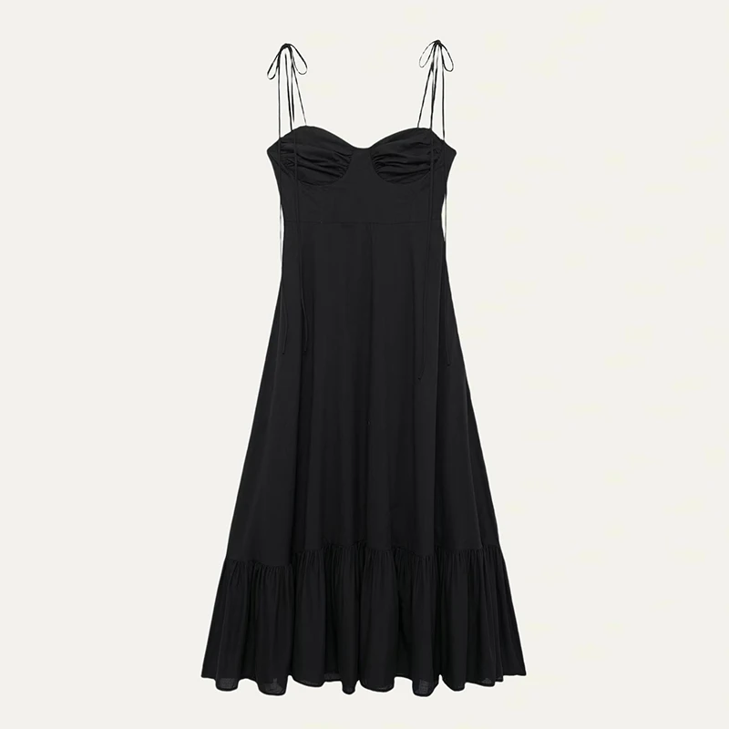 Robe camisole blanche américaine pour femmes, tenue d'été à volants, taille haute, bretelles à nœud réglables, fines bretelles Spaghetti