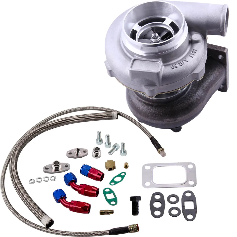 GT30 GT3076 UNIVERSAL turbo charger kit with oil hoses fittings T3 Flange  For 4/6 cyl 2.5L-3.0L engines Water+Oil Cooled