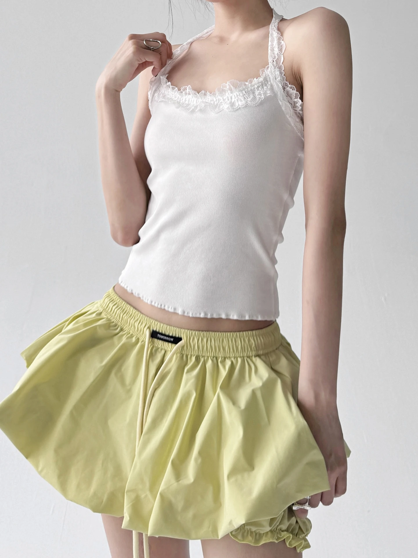 الصيف الدانتيل تقليم ter Ne حزام سترة المرأة طبقة قاعدة Svel أعلى تخفيف Sle ort طول اللون مزيج القطن #2