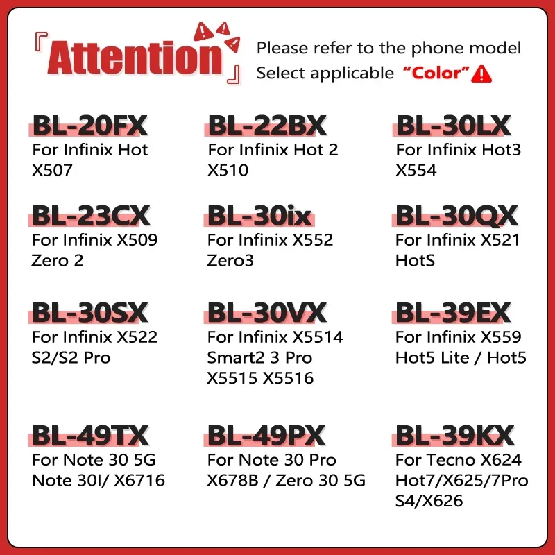 New BL-30VX BL-22BX BL-49TX Battery For Infinix Tecno Hot Zero Smart Note S S2 2 3 S4 5 7 30 30I X507 X509 X5514 X624 Pro Lite