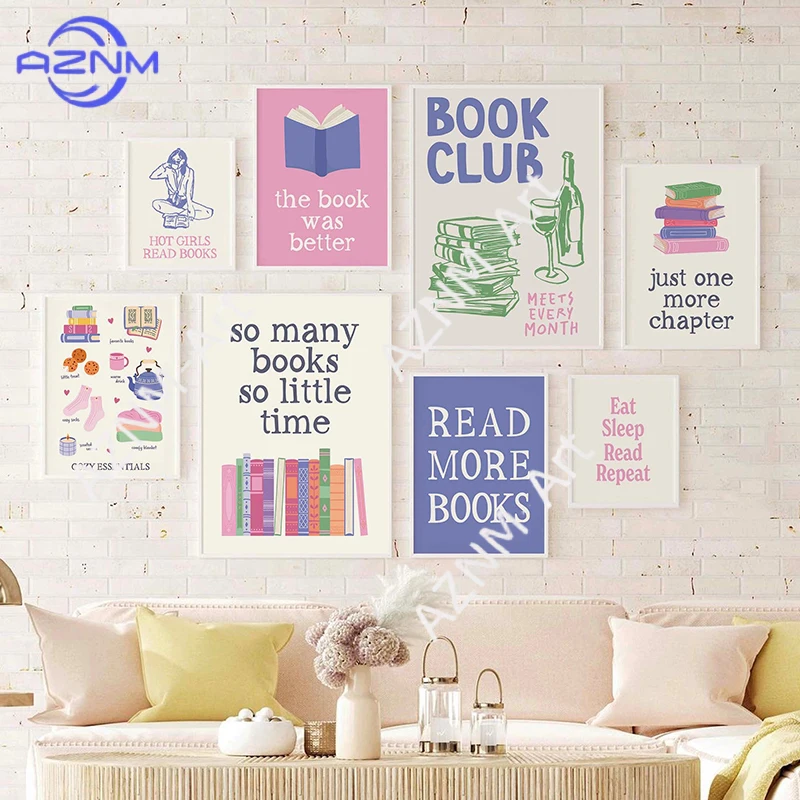 Buchliebhaber-Galerie Poster Buchclub-Dekor Leinwanddruck Eat Sleep Read Repeat Druck Wandkunst Bild für Zimmer Heimdekoration