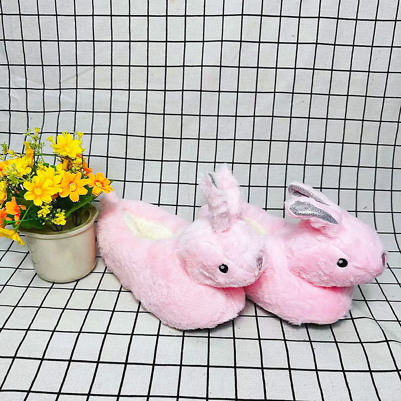 Winter Cartoon Rabbit Plush Slippers Indoor Thickened Warm Men's and Women's Slippers Three-dimensional Long Ear Rabbit Slippers