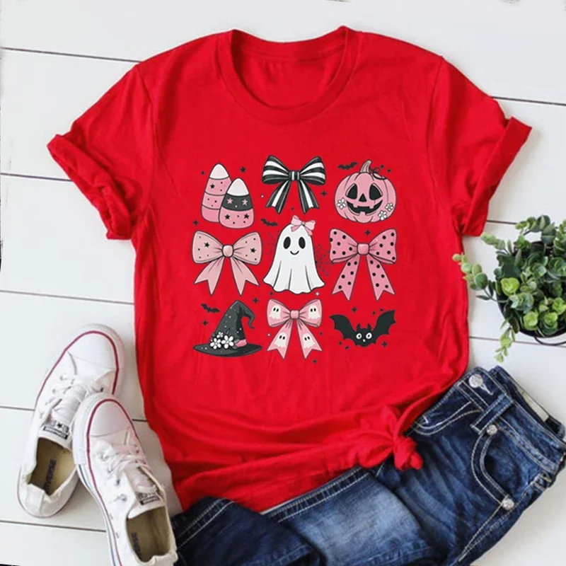 

Halloween Shirt Pink Halloween Pumpkin Ghost T-Shirt Fall Spooky Season Tee Graphic Women Clothing M