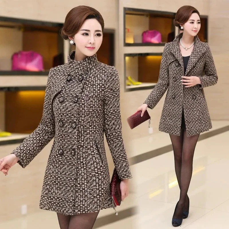 Woolen Jacket Women\'s Mid Length 2024 Autumn/Winter New Korean Version Loose Plaid Add Cotton Thicken Warm Woolen Coats Female