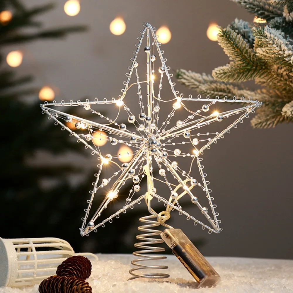 

Gold/Silver LED Christmas Tree Topper Star Glitter Luminous Christmas Tree Topper Decoration Iron Xmas Tree Ornaments New Year