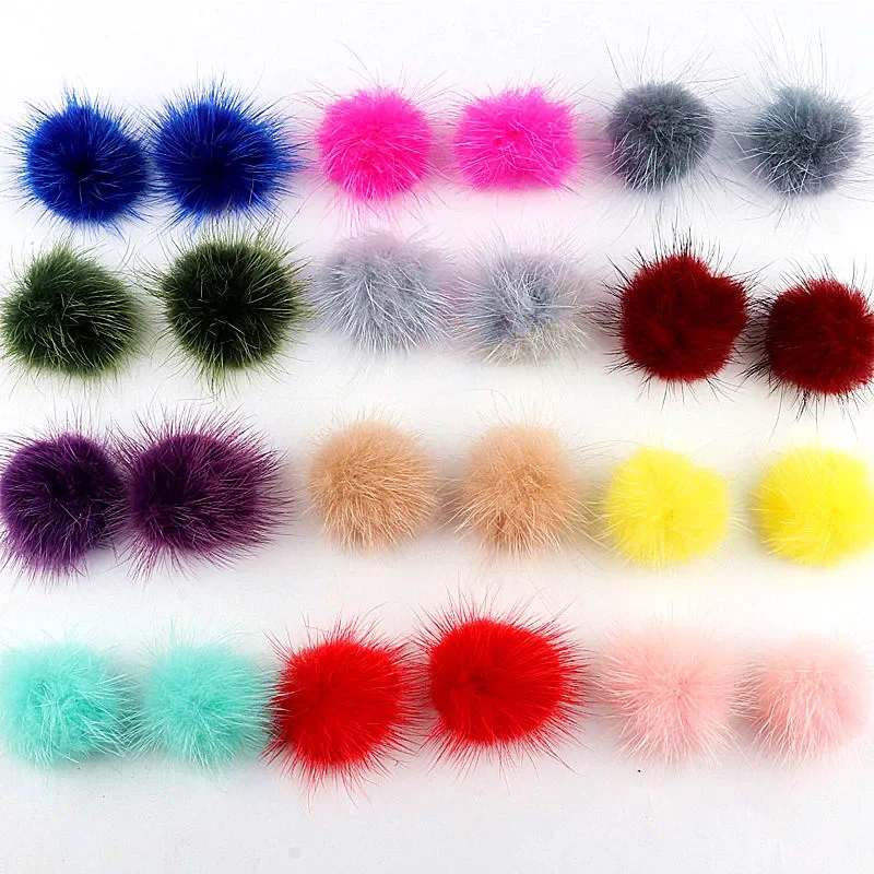 Mink Pompom Fur Balls 25mm 30mm 35mm 40mm Diy Pompon for Ring Keychain Shoes Hats Fluffy Pom Poms Diy Crafts Accessorie Material