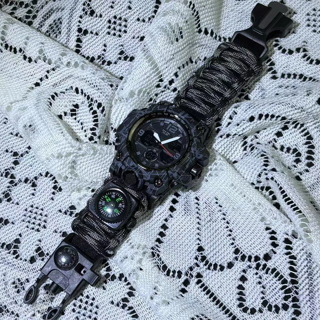 Men's Outdoor Sports Watch LED Multifunctional Digital Watch Dual Display Electronic Quartz Watch Waterproof Military