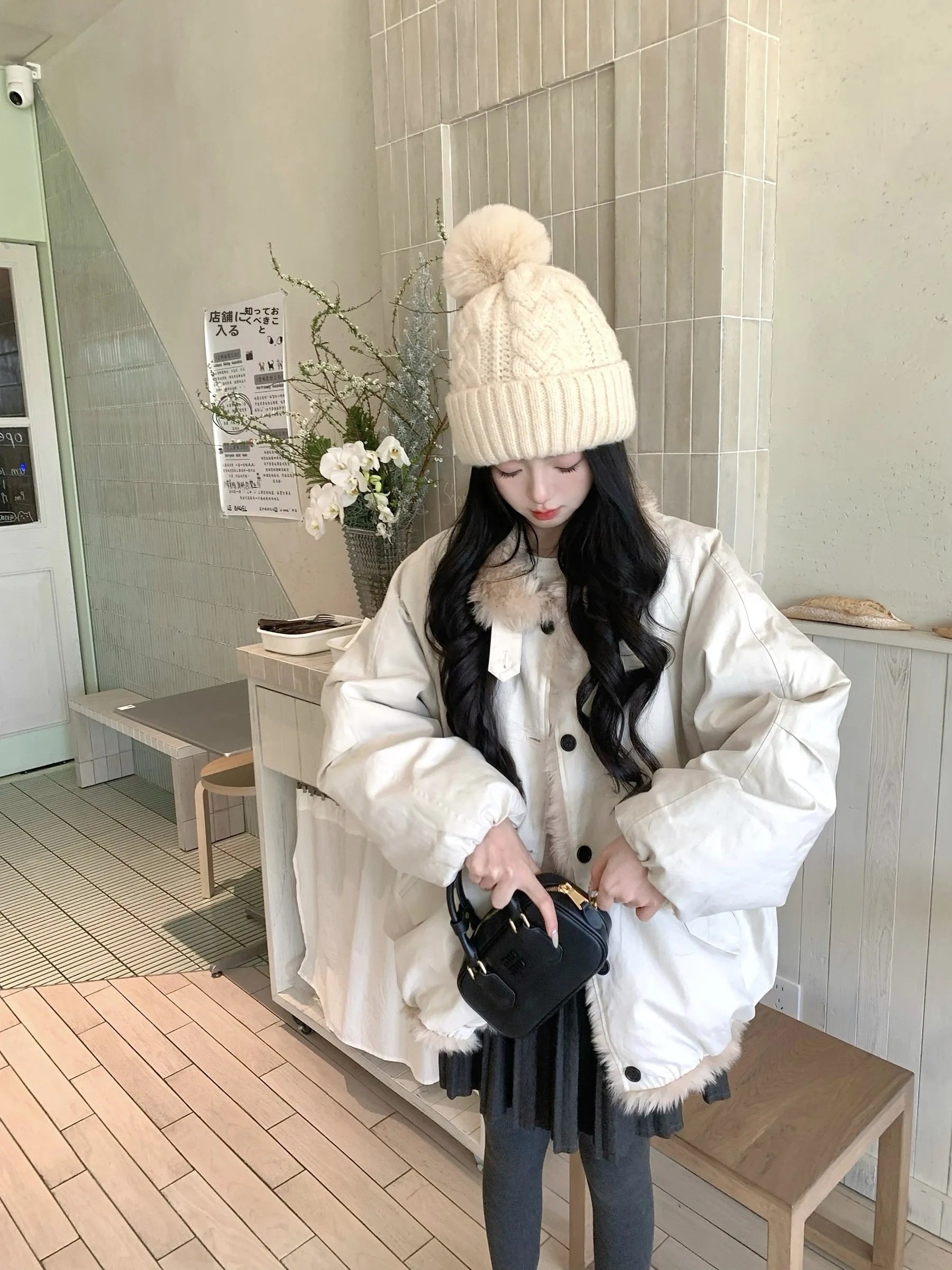 

Пальто-парка Zhang Bao Bao с капюшоном, утепленное, из хлопка, с длинными рукавами, белое, маленький размер, для повседневной носки