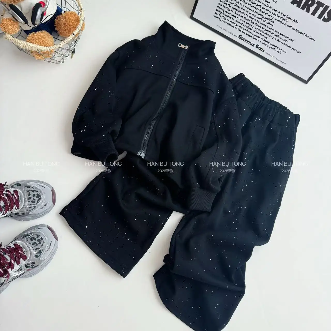 Childrens Spring and Autumn Collection 2026 New Fashion Coat Shining Spring Sports Two Piece Set