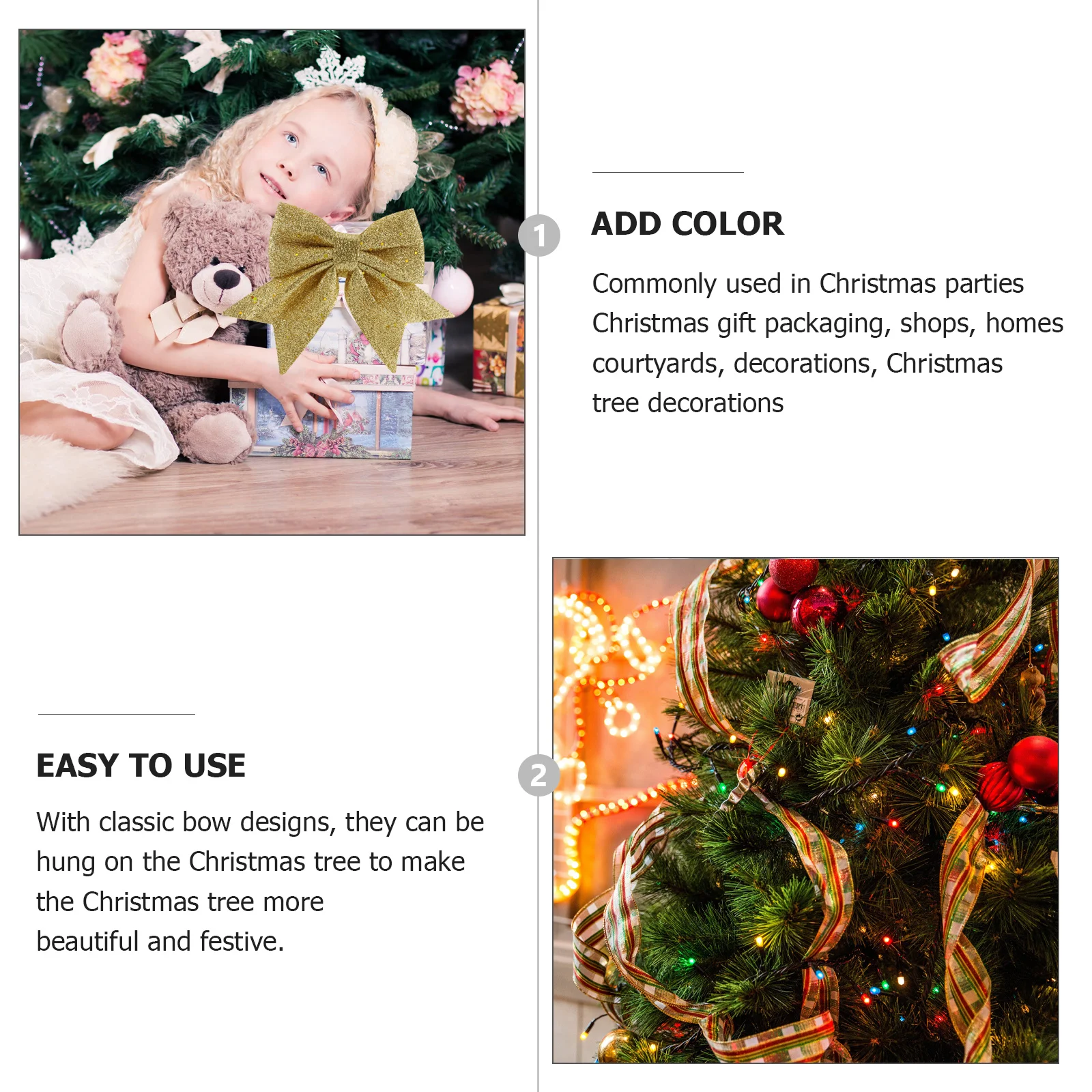 

1Pcs Christmas Tree Bow Decor DIY Decoration Effect Premium Pearl Wool Ornament for Holiday Party Event Use