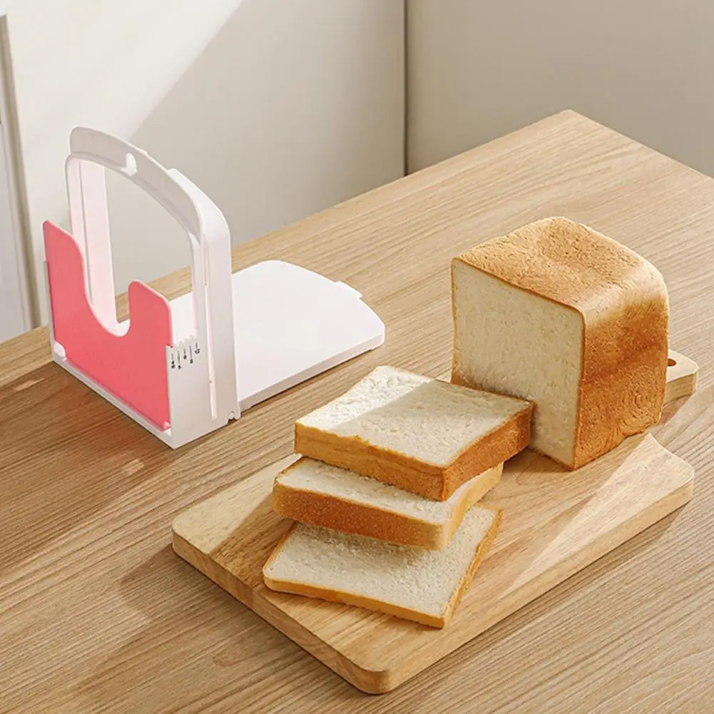 Toast Bread Slicer Stand Adjustable Bread Slicer Guide for Homemade Breads Cakes Foldable Cutting Tool with Crumb Tray