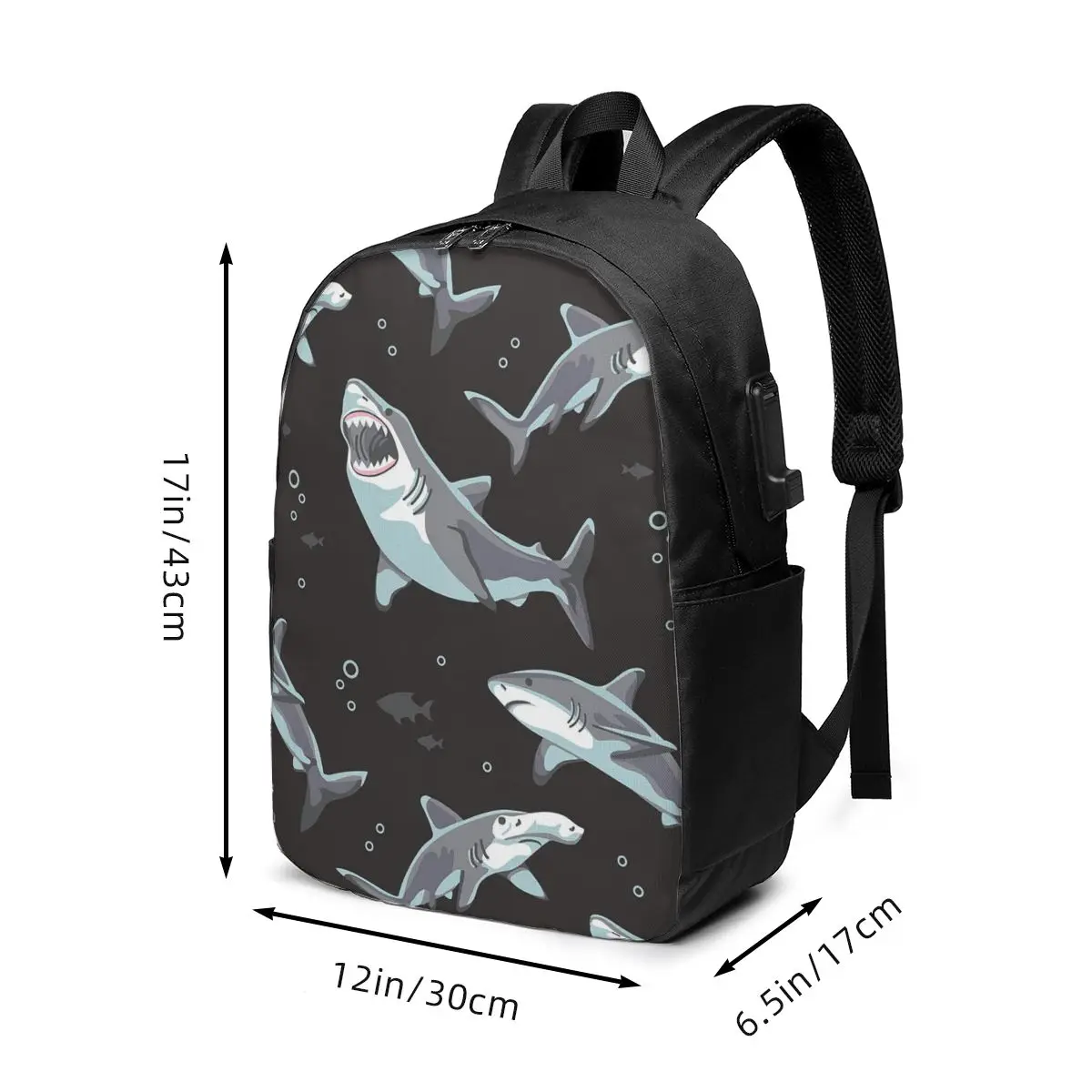 Blue Cartoon Shark Animal Pattern Backpack Travel Notebook Bag Computer College Student School Bag Laptop Shoulder Bags