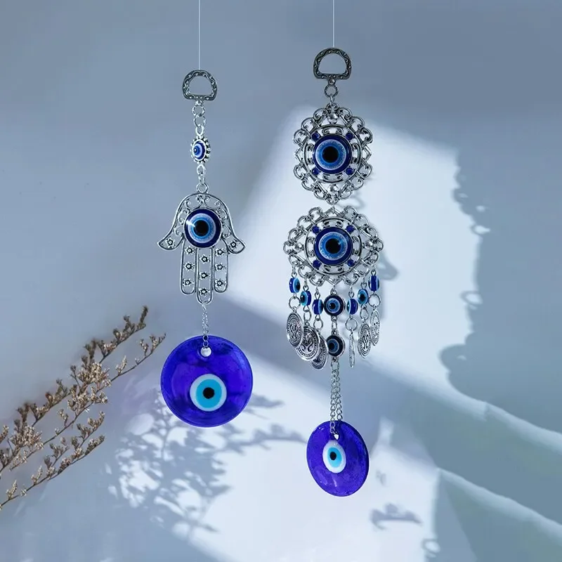 1 Devil's Eye Pendant, Palm Alloy Blue Glass Eye, Garden Decorative Craft Pendant, Devil's Eye Palm Hanging Ornament