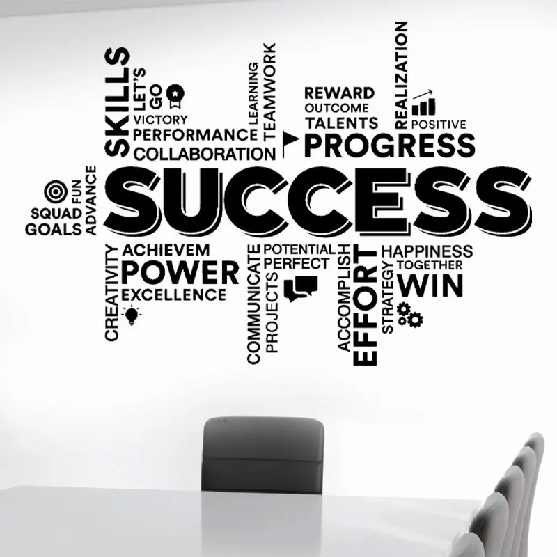 Success Words Office Quotes Wall Decals Vinyl Modern Office Business Studio Decor Motivational Art Sticker Removable Murals 3O06