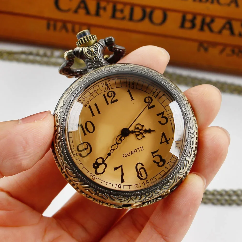 Retro Bronzing Quartz Pocket Watch Necklace Steampunk Vintage Dial Pendant 80 CM Chain Unisex Fashion Gift For Men And Women