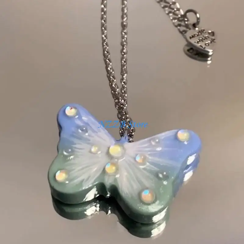 

T21F Delicate Blue Butterfly Necklace Versatile for Daily Wear and Special Occasions