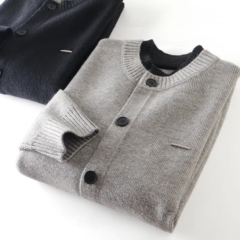 

Мужской вязаный свитер Lazy Sle с круглым вырезом, базовый слой, повседневный, с двойным воротником, зимний, модный, городской, молодежный, с длинным рукавом, теплый топ