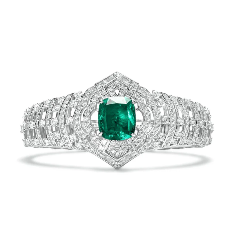 

ZOCA 925 Sterling Silver Emerald Gems Sparkling Hollow Bangle Fine Jewelry Anniversary Gifts