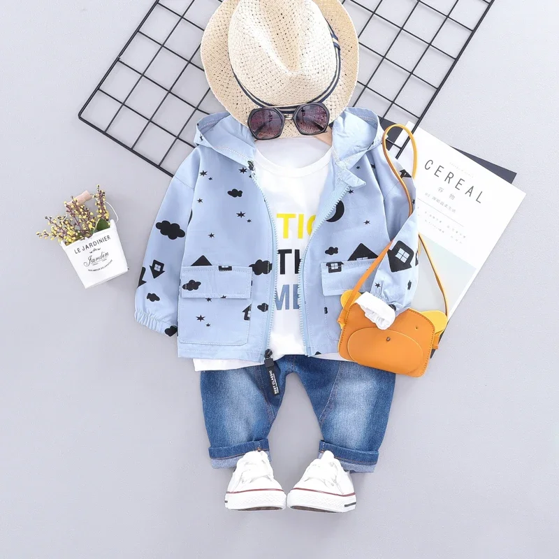 

Spring Baby Boys Girls Clothing Sets Kids Hooded Coats T Shirt Pants 3 Pieces Suit Children Clothes Toddler Infant Outfits