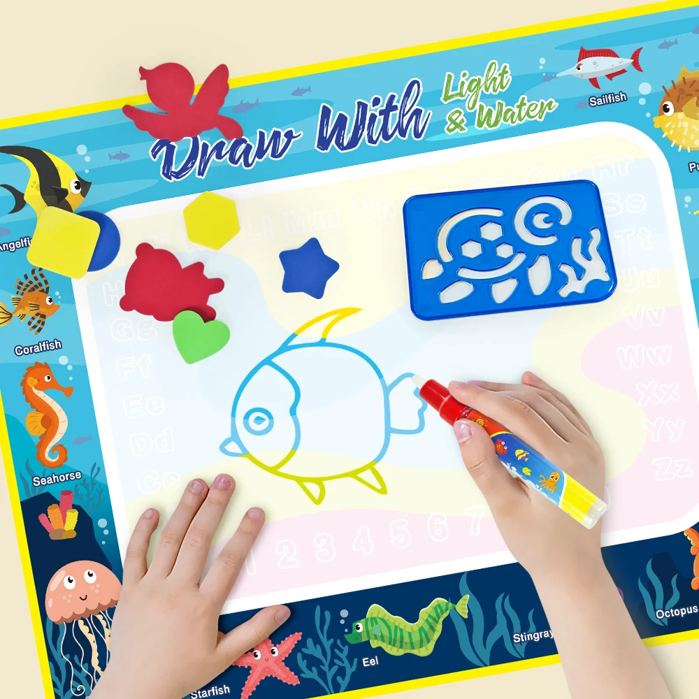 2023 New Arrivals Magic Water Drawing Mat with Fluorescent Pen Painting Board Early Educational Toys Montessori Toys for Kids