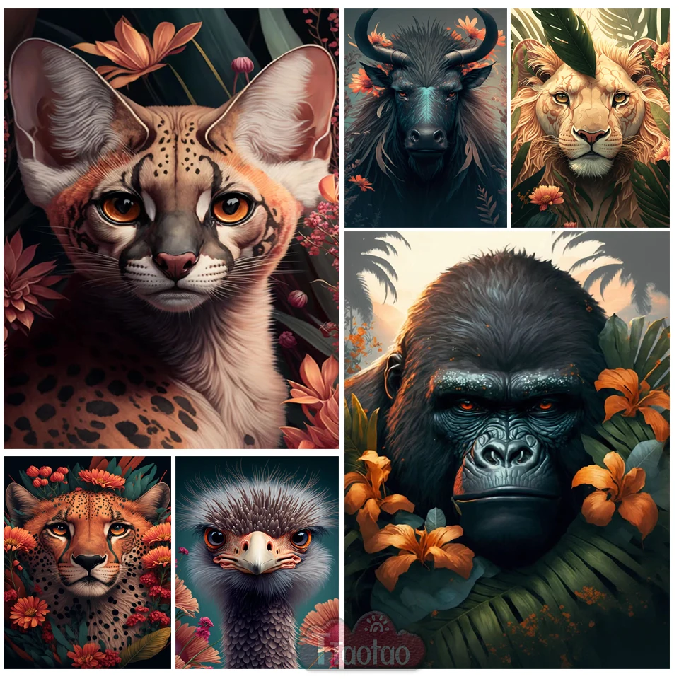 5D DIY Diamond Painting Full Drill Animal Diamond Embroidery Ocelot Orangutan Ostrich Elephant Square Round Mosaic Home Decor