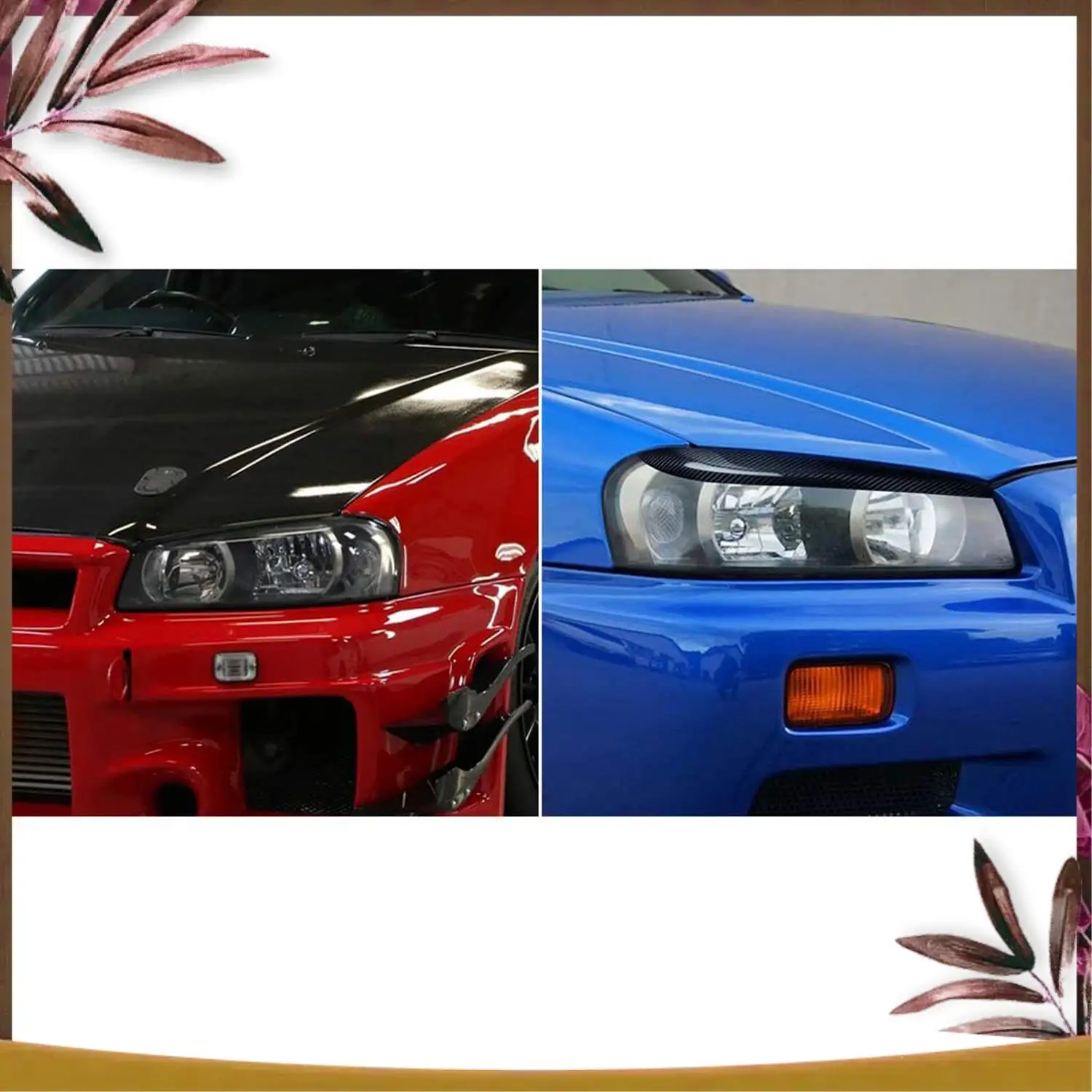 

AB59-Car Styling Headlight Eyebrows Eyelids Stickers Trim For Nissan Skyline R34 GTR GT-T 1999 2000 2001 2002
