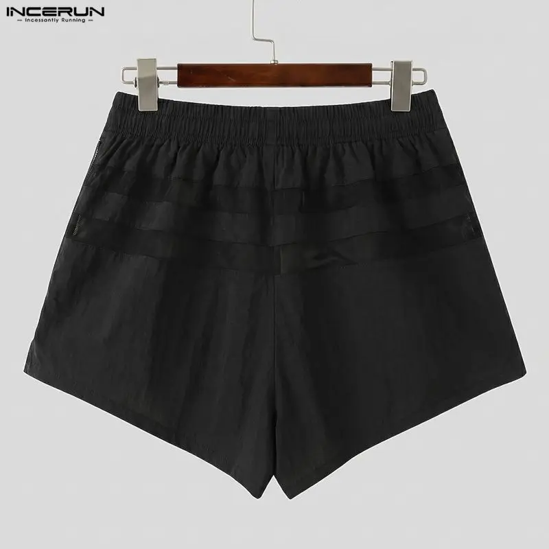 INCERUN Men Shorts Mesh Patchwork Zipper See Through Sexy Men Bottoms Summer 2026 Vacation Casual Shorts For Man Joggers S-5XL