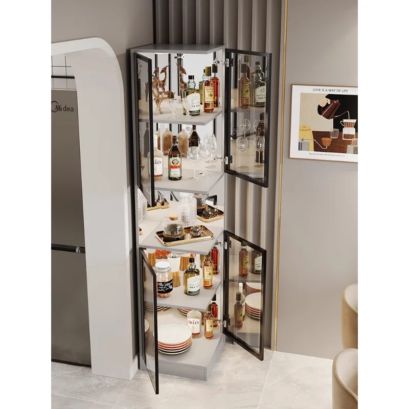 New glass wine cabinet, living room, wall display cabinet, household small unit side cabinet, customized light luxury