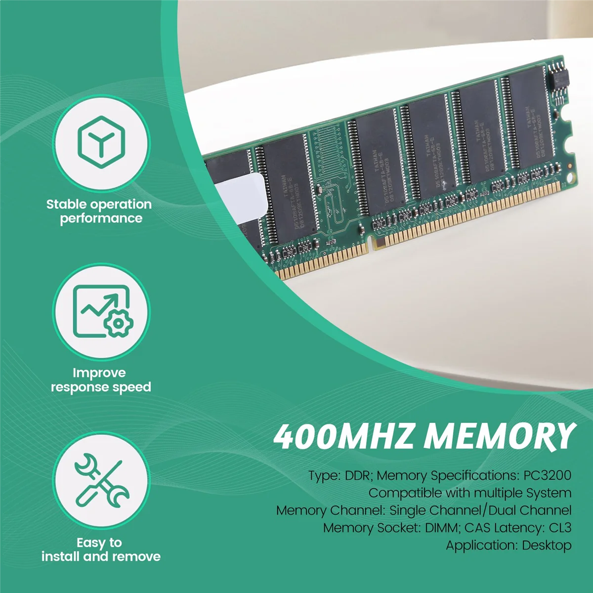 Memoria da 2,6 V DDR 400 MHz 1 GB 184 pin PC3200 Desktop per RAM CPU GPU APU Non ECC CL3 DIMM