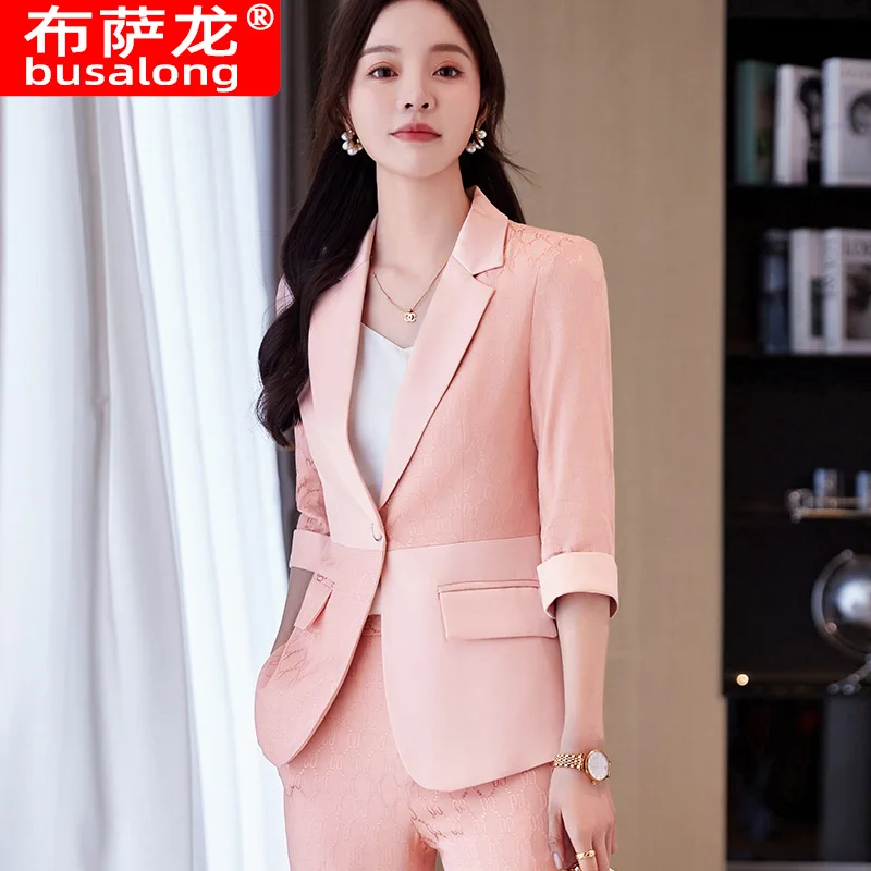 Pink Blazer for Women2024New Three-Quarter Sleeve Women's Suit High-End Professional Suit Women's Formal Workwear