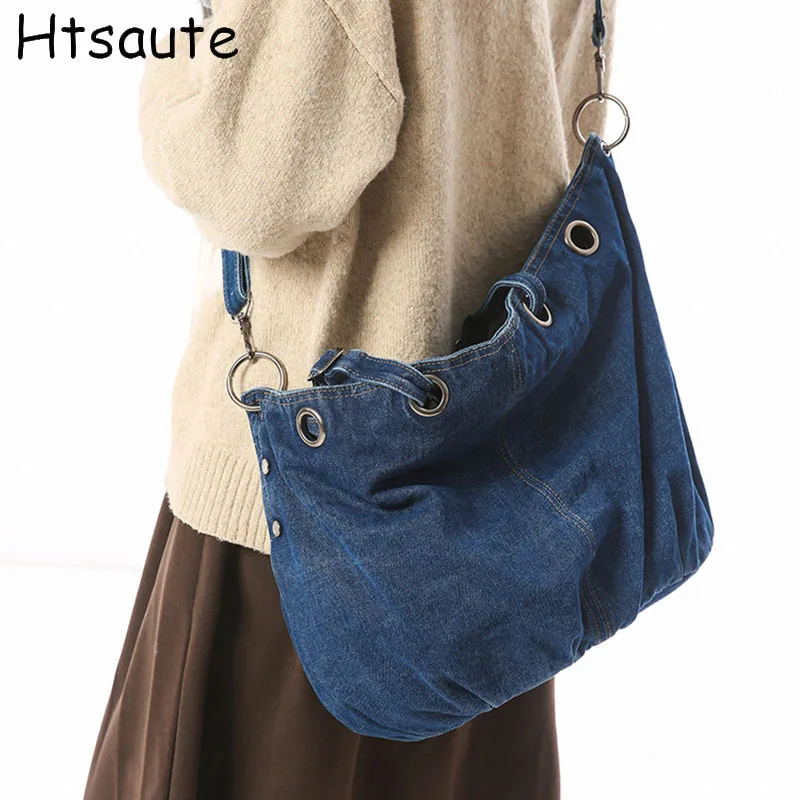 Fashion Autumn Winter Crossbody Tote Soft Denim Totes Bags Women's Large Handbag Shoulder Crossbody Bag For Women deep blue
