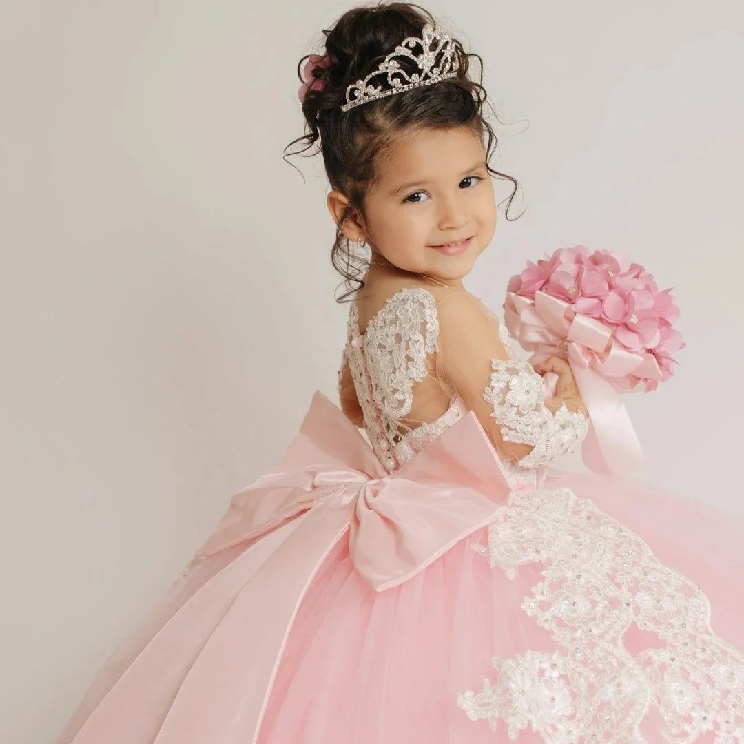 long-sleeve-pink-flower-girl-dress-white-customized-floral-embroidery-with-bow-for-wedding-birthday-party-prom-banquet-gown