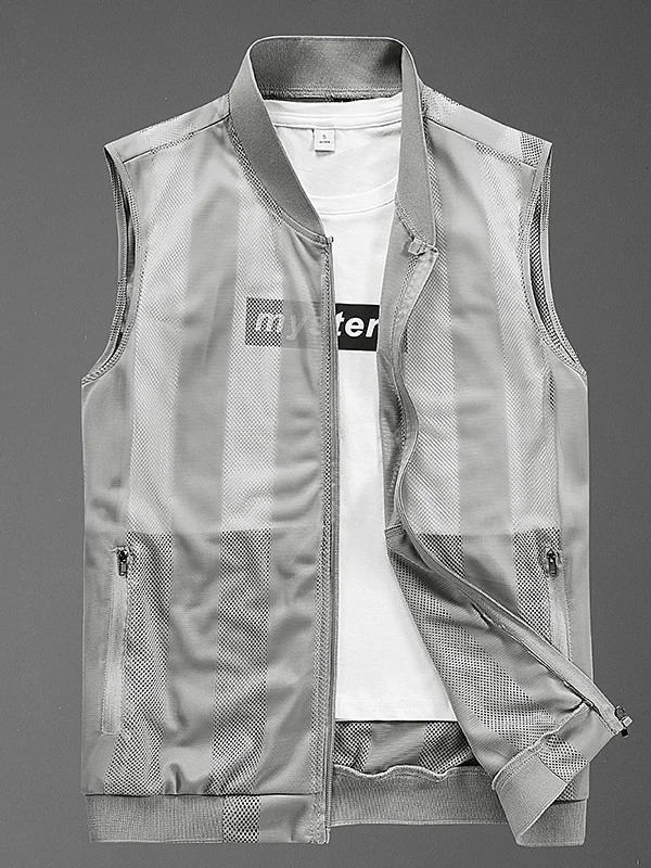 

New 2026 Men's Me Vest Summer Breathable Thin Stand Collar Sports Outdoor Lightweight Jaet Multi kets Zipper Closure