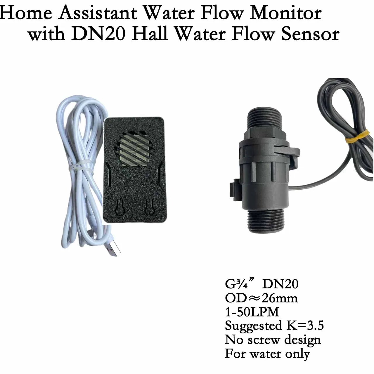 Sensor de flujo de agua de plástico, asistente para el hogar, Kit de flujo Wifi, medición de flujo de varios tamaños, medidor de flujo de turbina