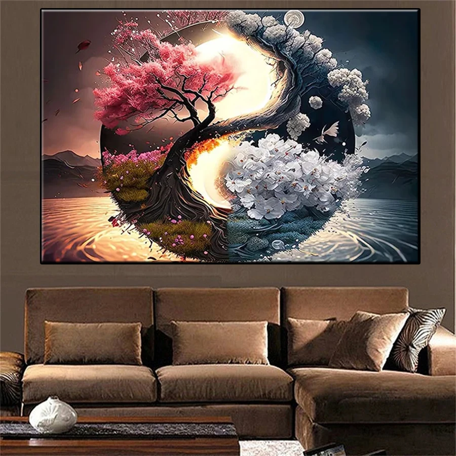 Diamond Mosaic Picture Abstract Landscape of Yin Yang Bagua in Chinese Philosophy Diamond Painting Cross Stitch Wall Art