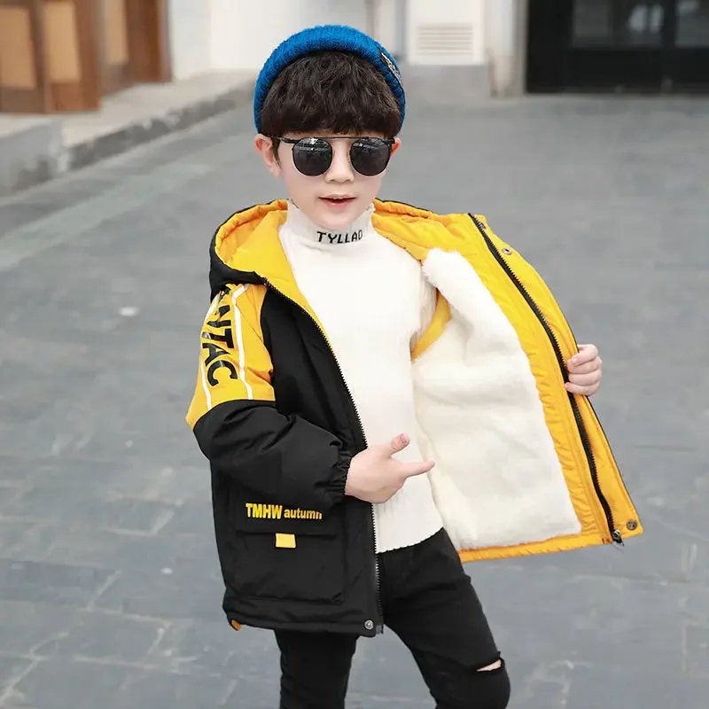 

2024 New Autumn Winter Warm Baby Boys Jacket Hoodies Coats Clothes Children Warm Plush Thickening Parkas Kids Windbreake 2-8Yrs