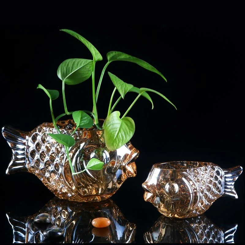 

Top Crystal Glass Fish Decoration Nordic Bedroom Decor Accessories Novel Office Decor Feng Shui Decorating Vases For Decoration