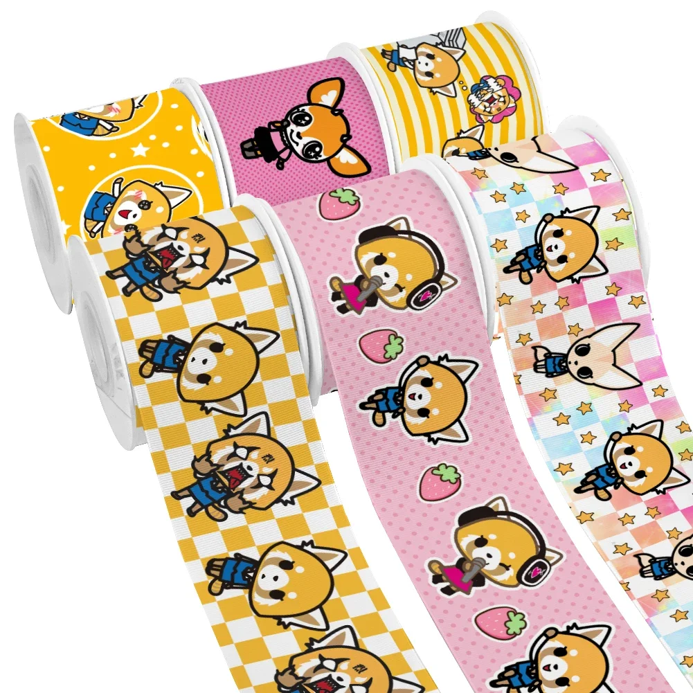 50 Yards Cartoon Japanese Anime Sanrio Aggretsuko Character Design Printed Grosgrain Satin Ribbon for Gift Wrapping Hair Bow